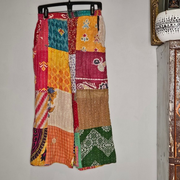Pants - Kantha Wide Leg S/M Pants Boho Sustainable Hippie Bohemian Artsy Funky